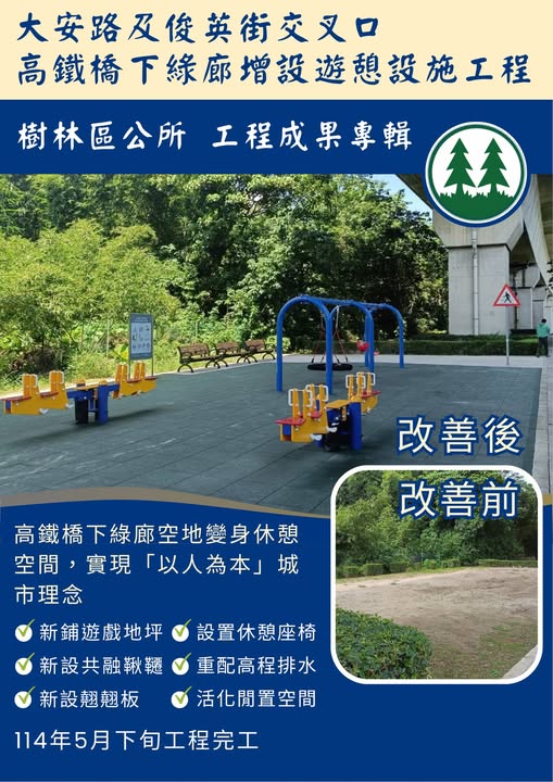 樹林區公所工程成果專輯-樹林區大安路俊英街口高鐵橋下綠廊大升級！