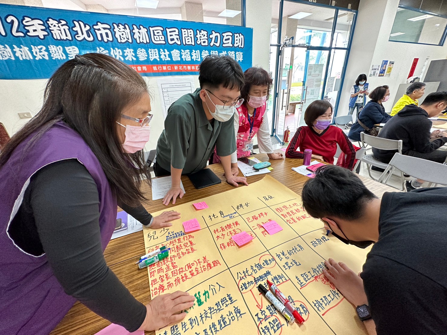 在各桌桌長與記錄的協助下，一張張海報紙記載的是我們樹林的關心與期許。