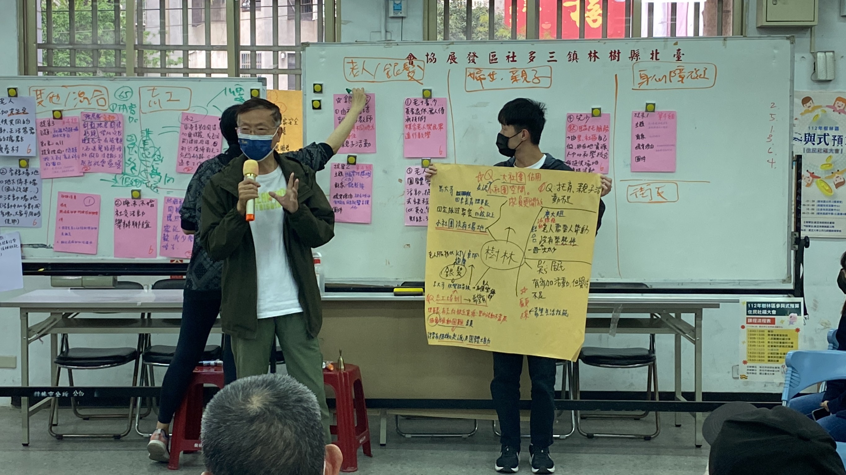 在各桌桌長與記錄的協助下，一張張海報紙記載的是我們樹林的關心與期許。