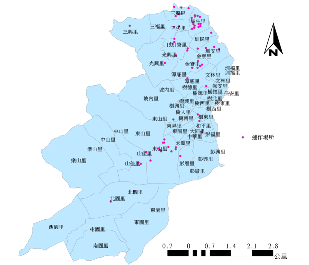 樹林區列管毒性化學物質運作廠家位置分布圖