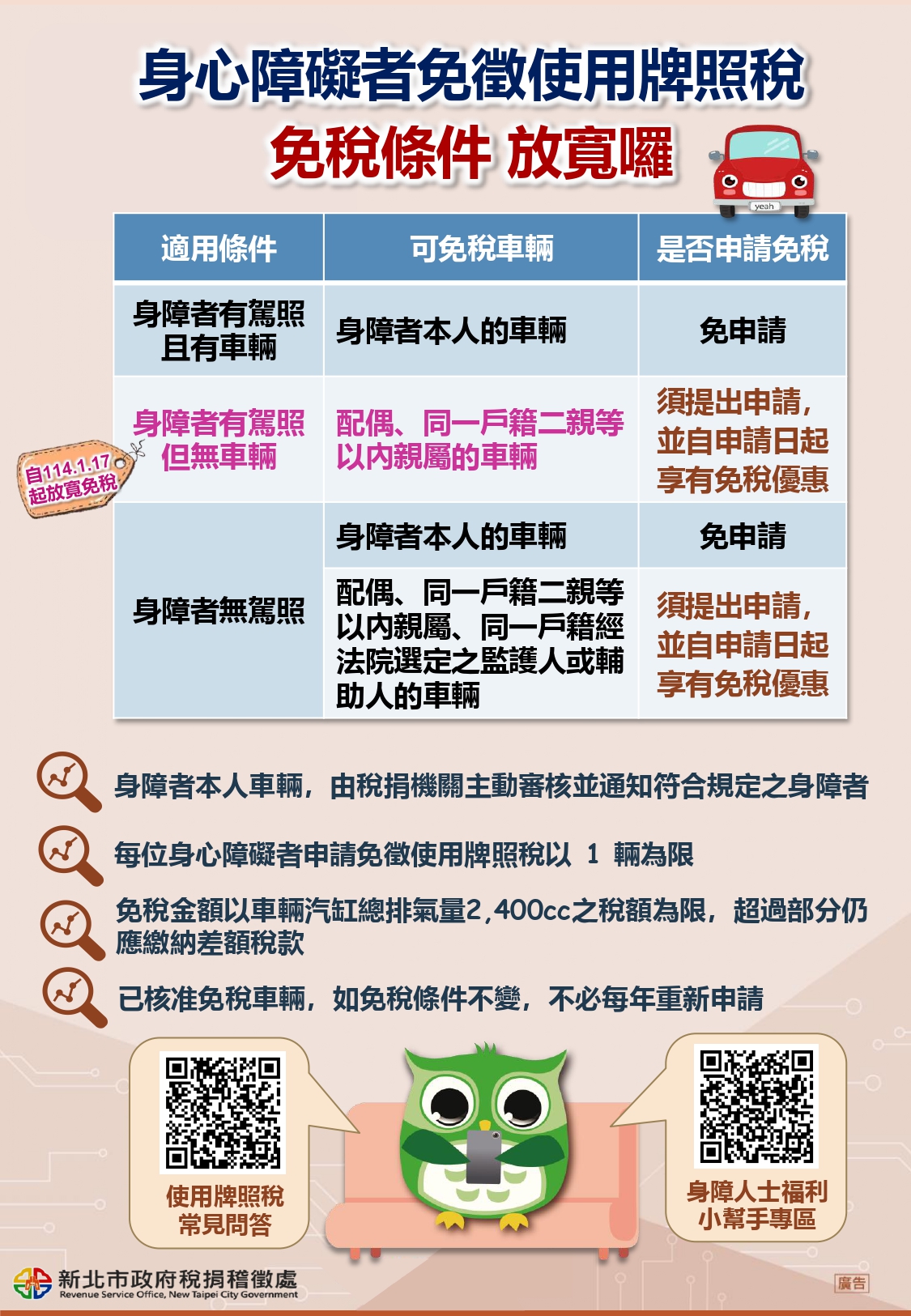 牌照稅宣導DM直式(免稅放寬.網路申辦)1140717